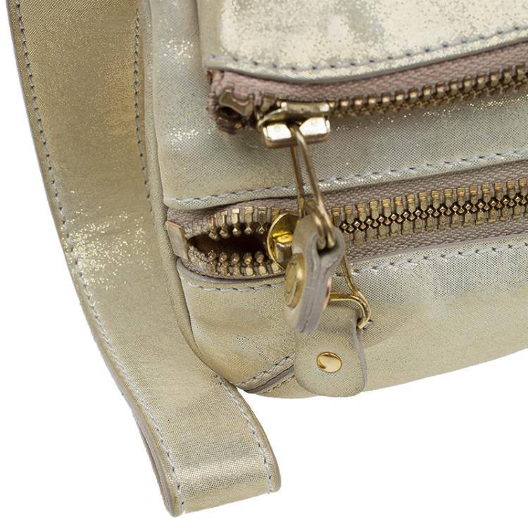 مملوكة مسبقًا Jimmy Choo Metallic Beige Leather Small Mave Foldover Clutch