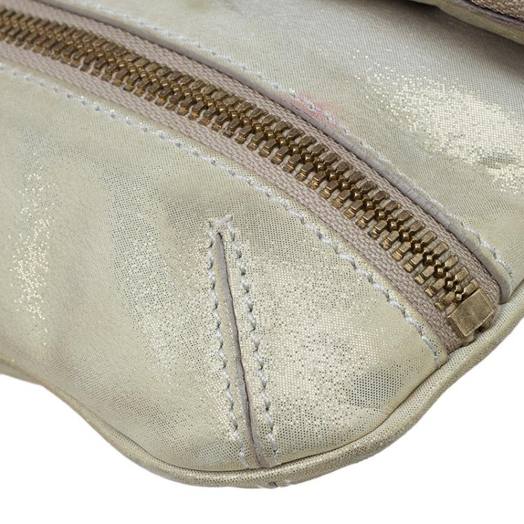 مملوكة مسبقًا Jimmy Choo Metallic Beige Leather Small Mave Foldover Clutch