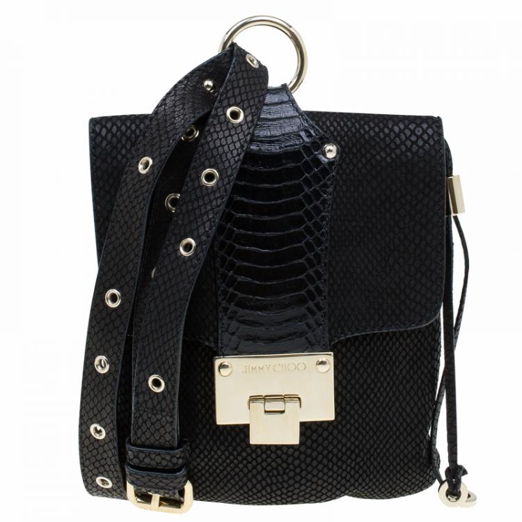 Pre Owned Jimmy Choo Black Snake Embossed and Snake Detail Sling Bag