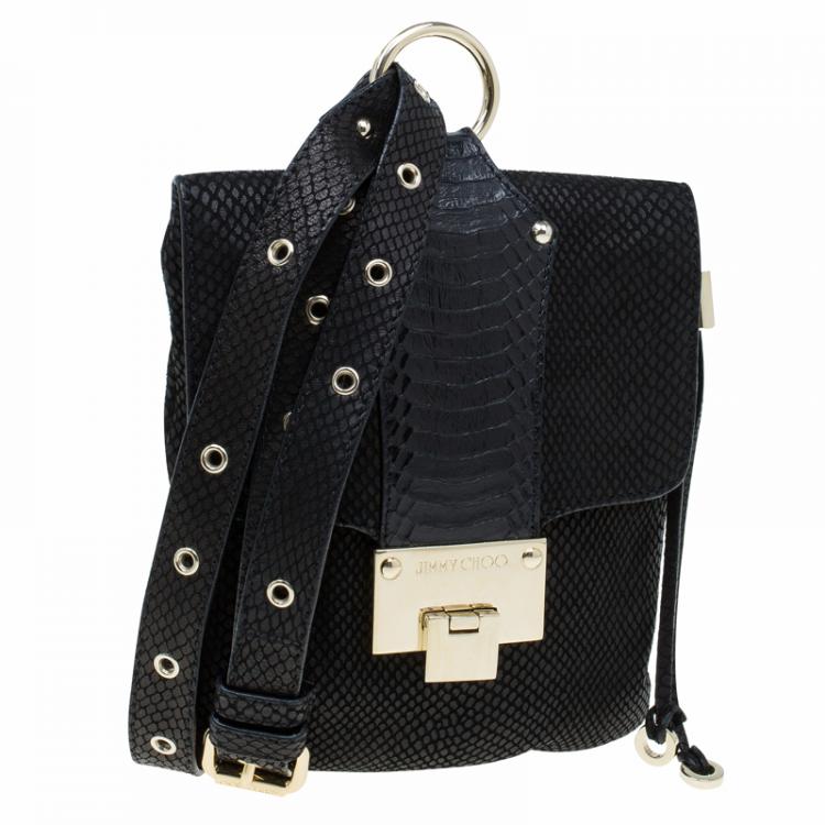 Pre Owned Jimmy Choo Black Snake Embossed and Snake Detail Sling Bag
