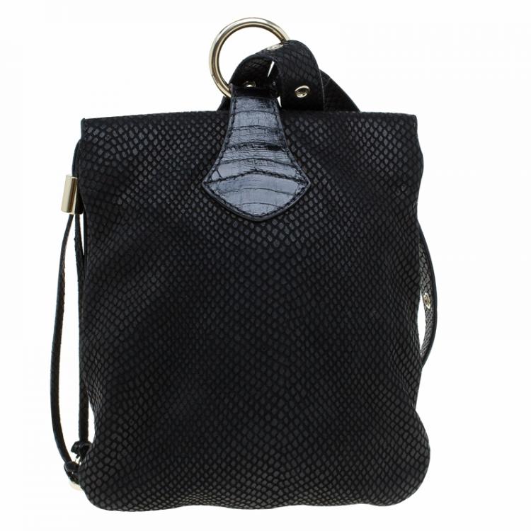 Pre Owned Jimmy Choo Black Snake Embossed and Snake Detail Sling Bag