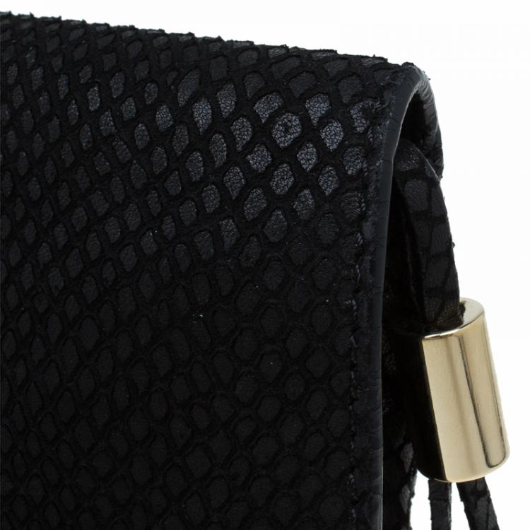 Pre Owned Jimmy Choo Black Snake Embossed and Snake Detail Sling Bag