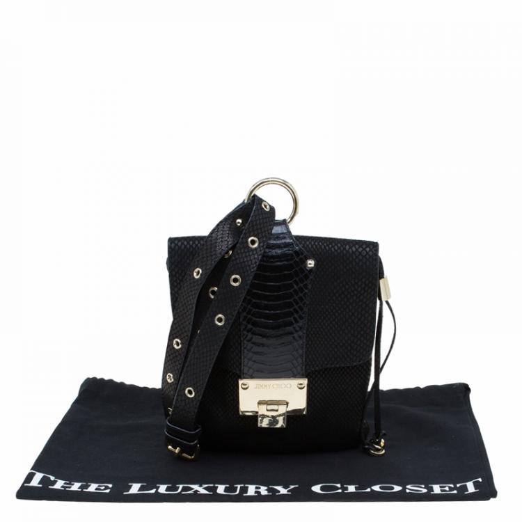 Pre Owned Jimmy Choo Black Snake Embossed and Snake Detail Sling Bag