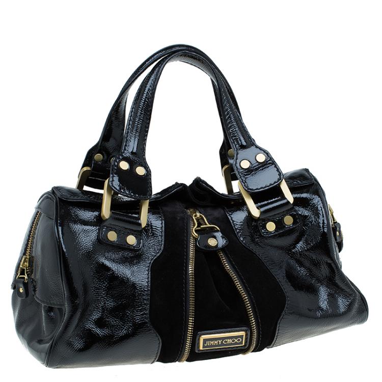 Pre Owned Jimmy Choo Black Patent Leather and Suede Marla Satchel