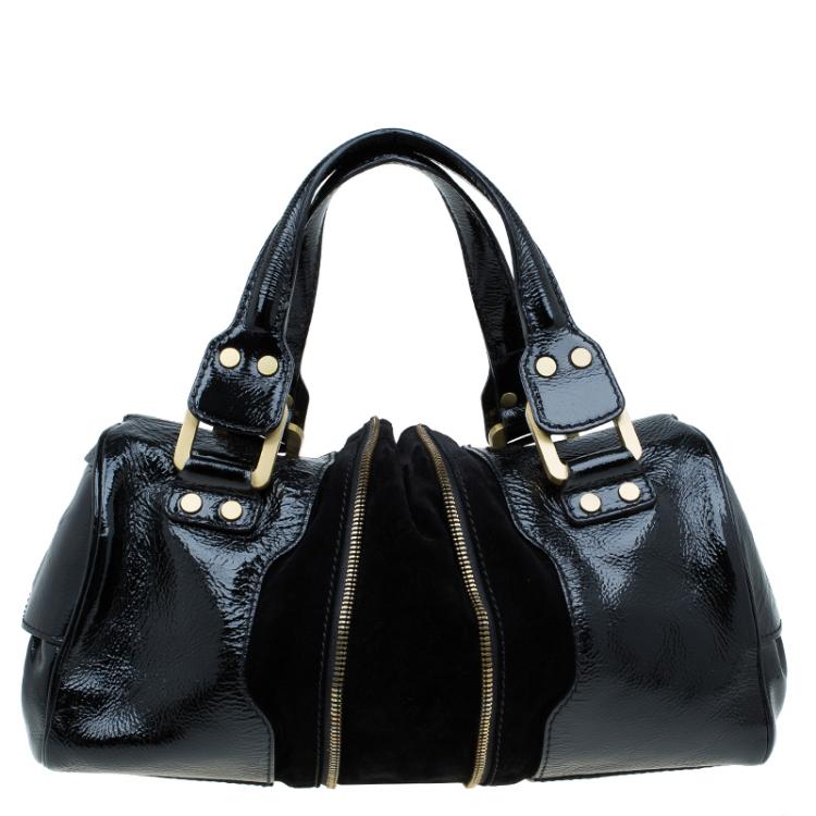 Pre Owned Jimmy Choo Black Patent Leather and Suede Marla Satchel