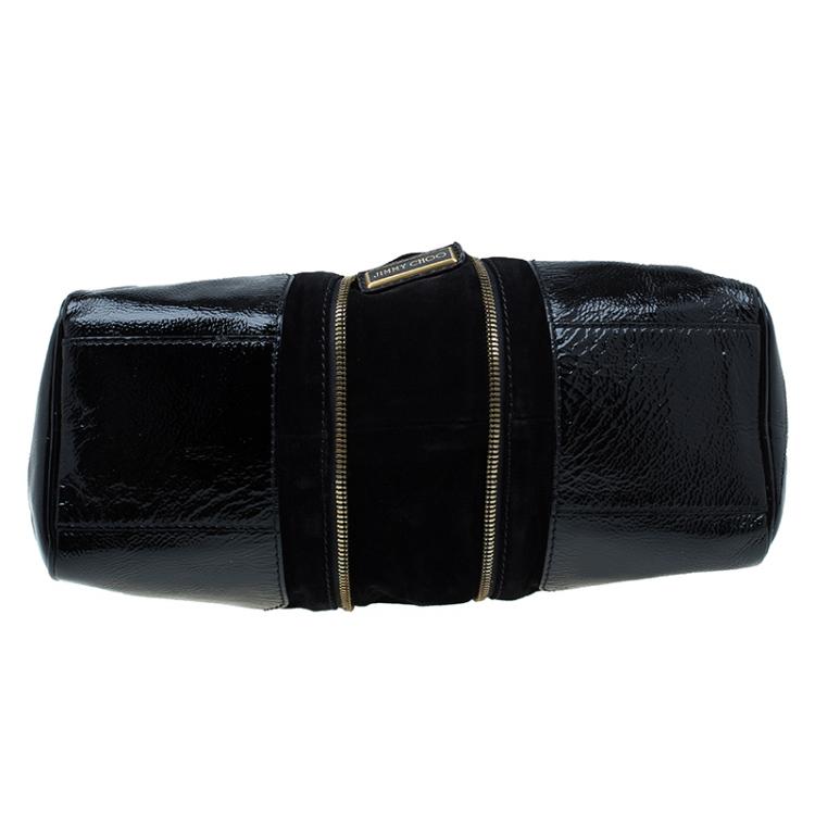 Pre Owned Jimmy Choo Black Patent Leather and Suede Marla Satchel