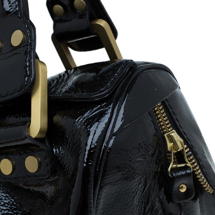 Pre Owned Jimmy Choo Black Patent Leather and Suede Marla Satchel