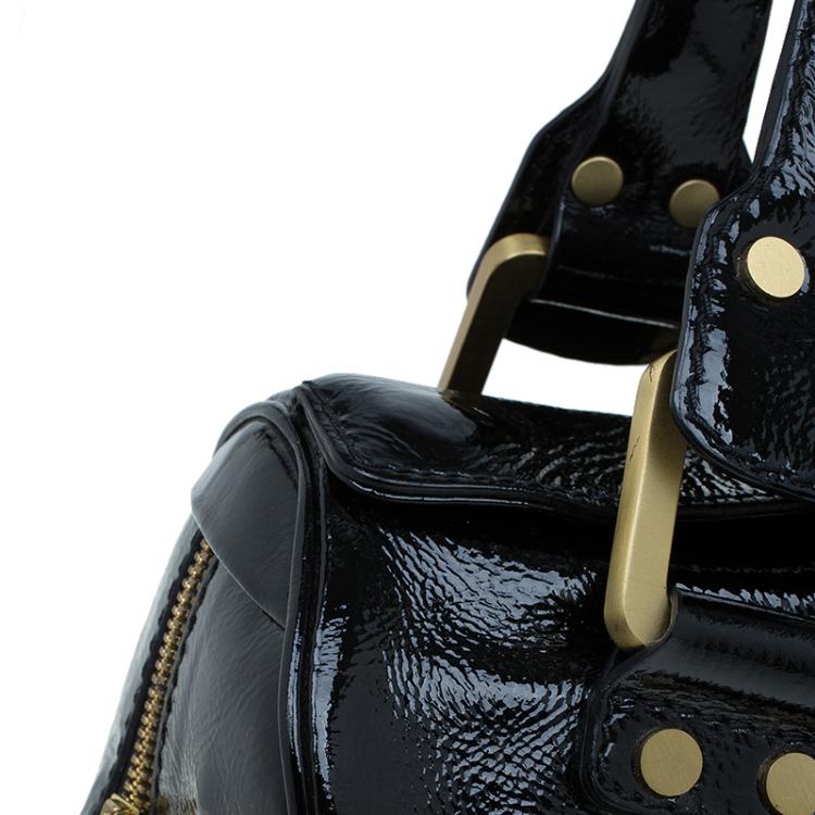 Pre Owned Jimmy Choo Black Patent Leather and Suede Marla Satchel