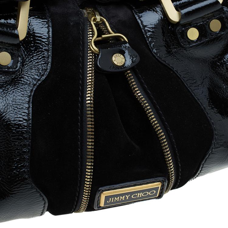 Pre Owned Jimmy Choo Black Patent Leather and Suede Marla Satchel