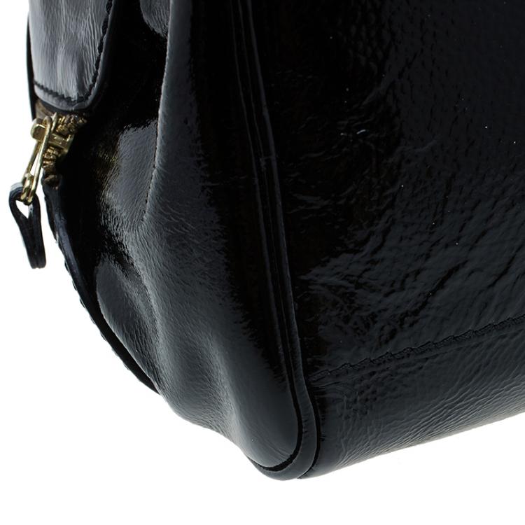 Pre Owned Jimmy Choo Black Patent Leather and Suede Marla Satchel