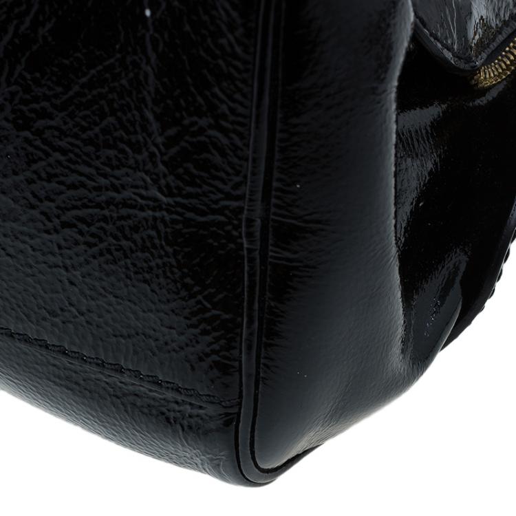 Pre Owned Jimmy Choo Black Patent Leather and Suede Marla Satchel