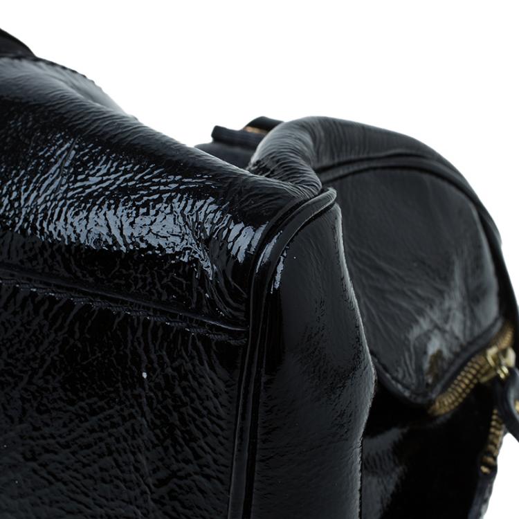 Pre Owned Jimmy Choo Black Patent Leather and Suede Marla Satchel