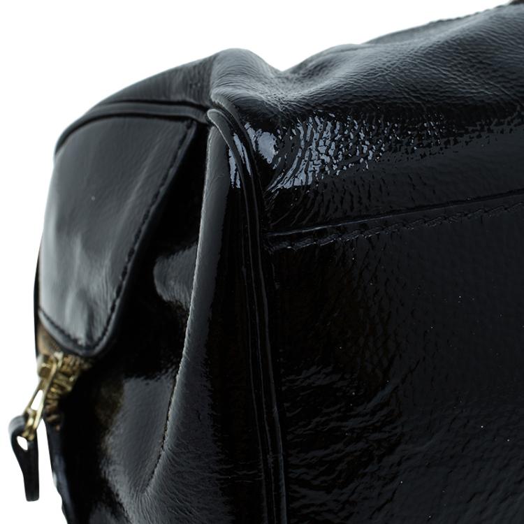 Pre Owned Jimmy Choo Black Patent Leather and Suede Marla Satchel