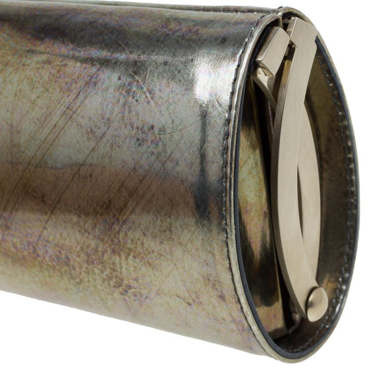 مملوكة مسبقًا Jimmy Choo Metallic Silver Leather Twill Tube Clutch