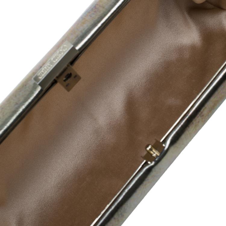 مملوكة مسبقًا Jimmy Choo Metallic Silver Leather Twill Tube Clutch