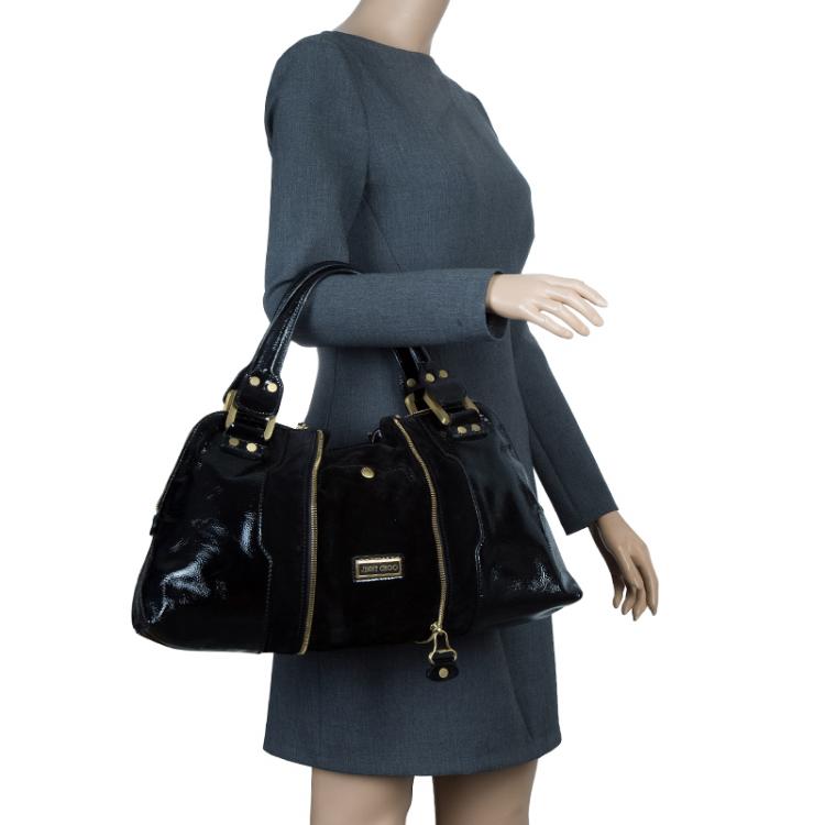 مملوكة مسبقًا Jimmy Choo Black Patent leather and Suede Satchel