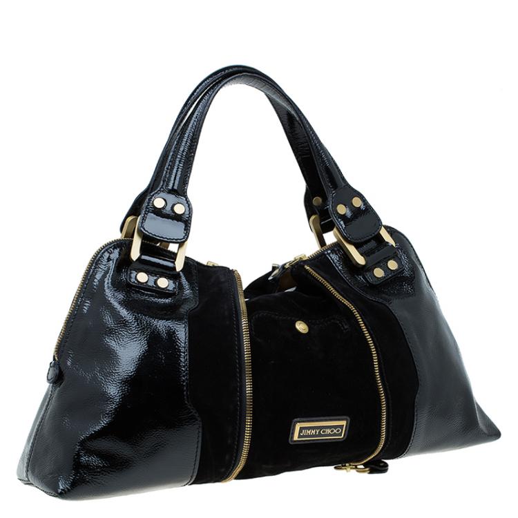 مملوكة مسبقًا Jimmy Choo Black Patent leather and Suede Satchel