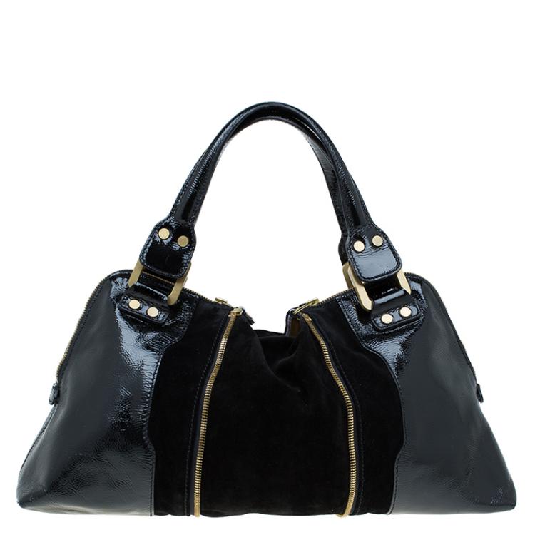 مملوكة مسبقًا Jimmy Choo Black Patent leather and Suede Satchel