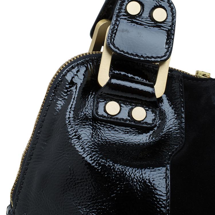 مملوكة مسبقًا Jimmy Choo Black Patent leather and Suede Satchel