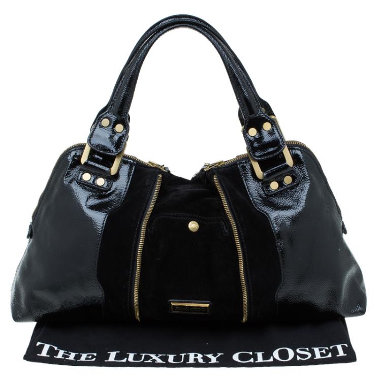 مملوكة مسبقًا Jimmy Choo Black Patent leather and Suede Satchel