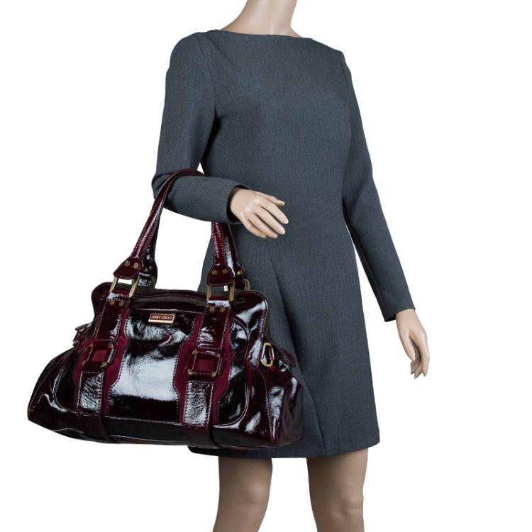 JIMMY CHOO Burgundy Patent and Suede 'Malena' Satchel