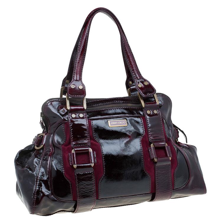 Pre Owned Jimmy Choo Burgundy Patent/Suede Malena Satchel