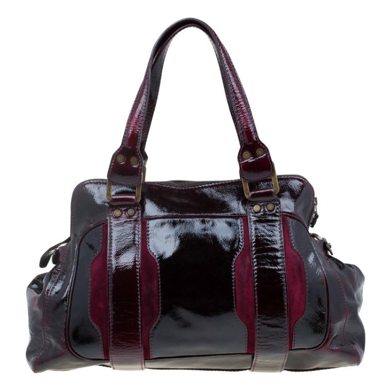 Pre Owned Jimmy Choo Burgundy Patent/Suede Malena Satchel