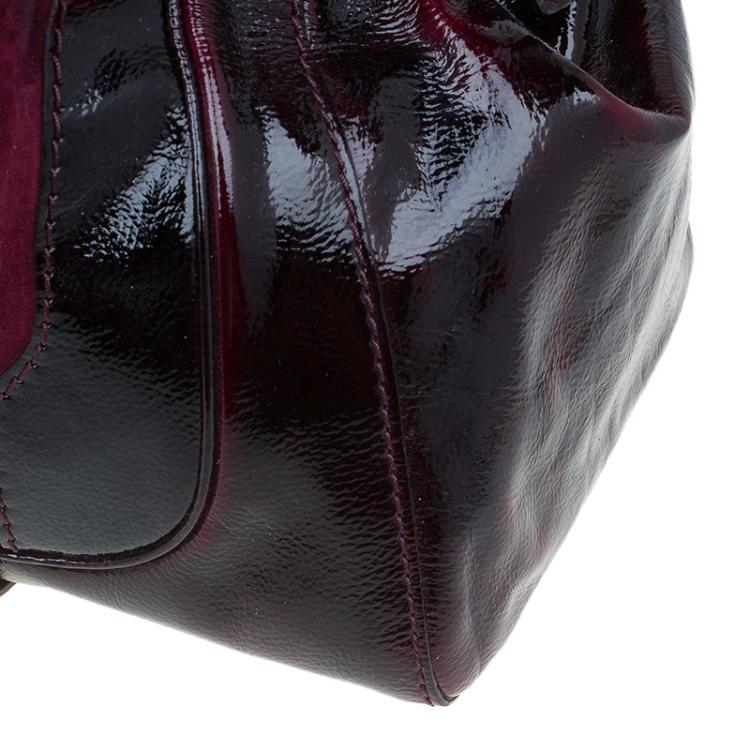 Pre Owned Jimmy Choo Burgundy Patent/Suede Malena Satchel