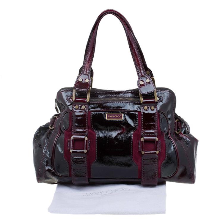 Pre Owned Jimmy Choo Burgundy Patent/Suede Malena Satchel