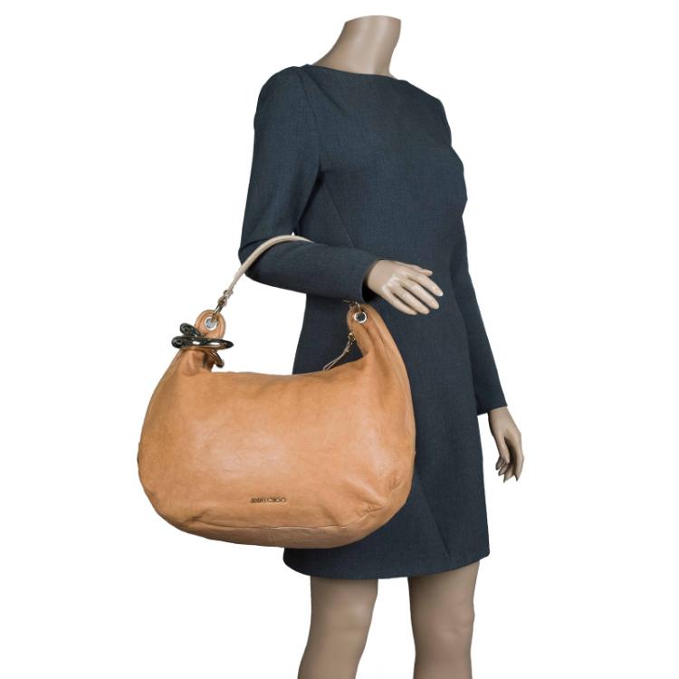 Pre Owned Jimmy Choo Tan Leather Large Solar Hobo