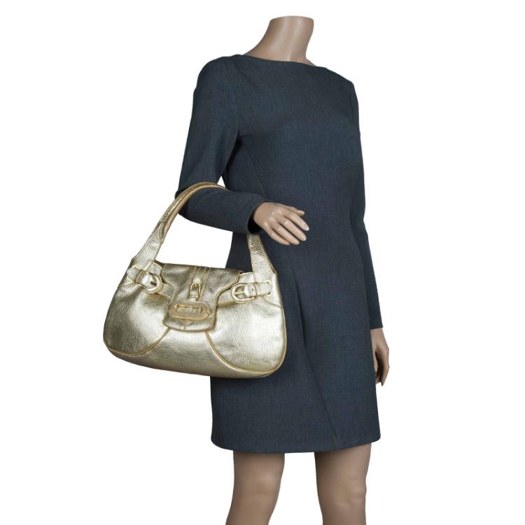 Pre Owned Jimmy Choo Gold Leather Tulita Hobo