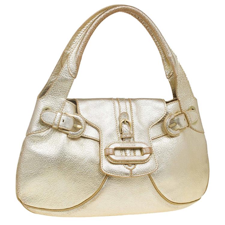 Pre Owned Jimmy Choo Gold Leather Tulita Hobo