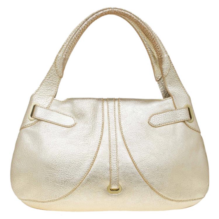 Pre Owned Jimmy Choo Gold Leather Tulita Hobo
