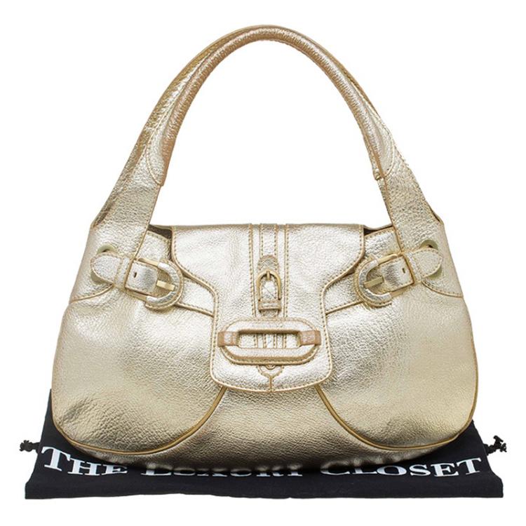 Pre Owned Jimmy Choo Gold Leather Tulita Hobo