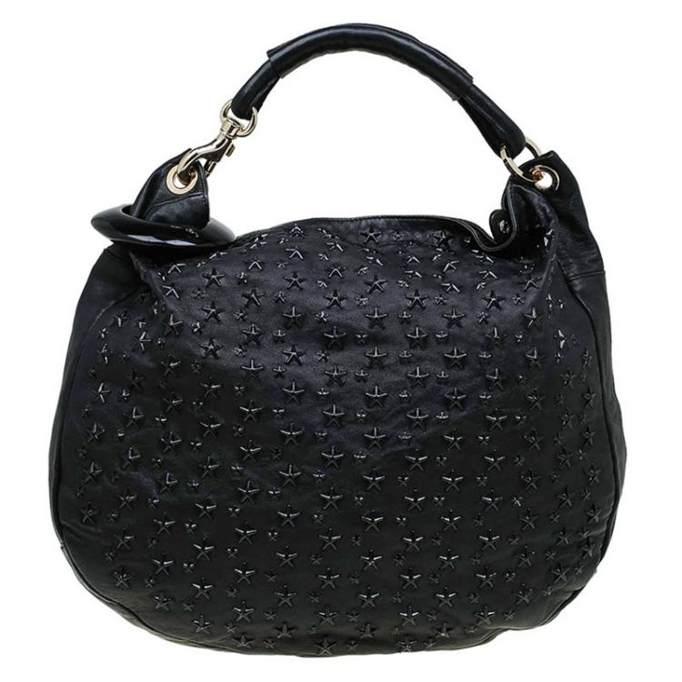 مملوكة مسبقًا Jimmy Choo Black Leather Star Studded Sky Hobo