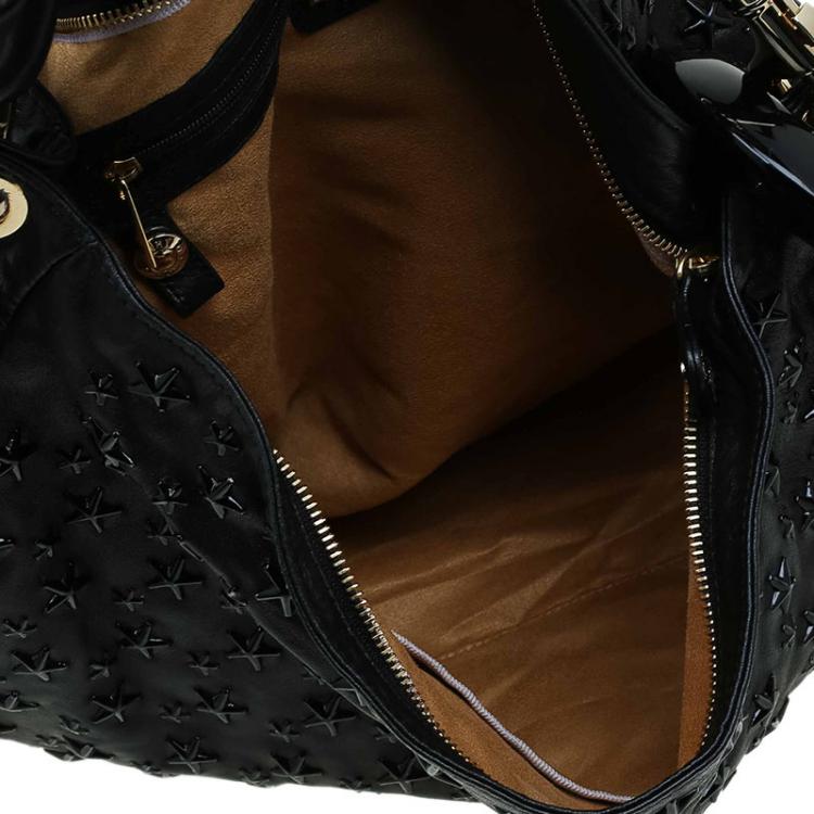 مملوكة مسبقًا Jimmy Choo Black Leather Star Studded Sky Hobo