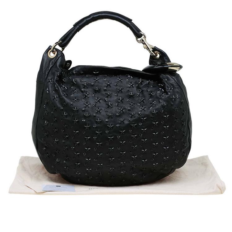 مملوكة مسبقًا Jimmy Choo Black Leather Star Studded Sky Hobo