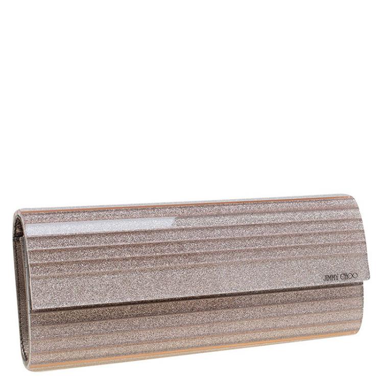 Pre Owned Jimmy Choo Bronze Glitter Acrylic Sweetie Clutch