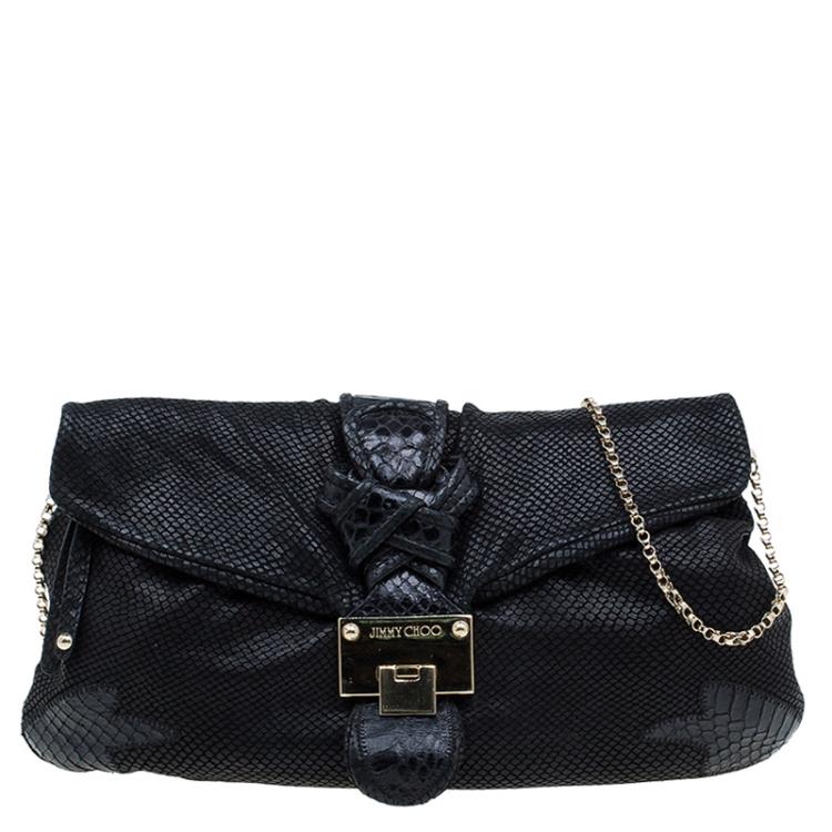 مملوكة مسبقًا Jimmy Choo Black Snake Embossed Shoulder Bag