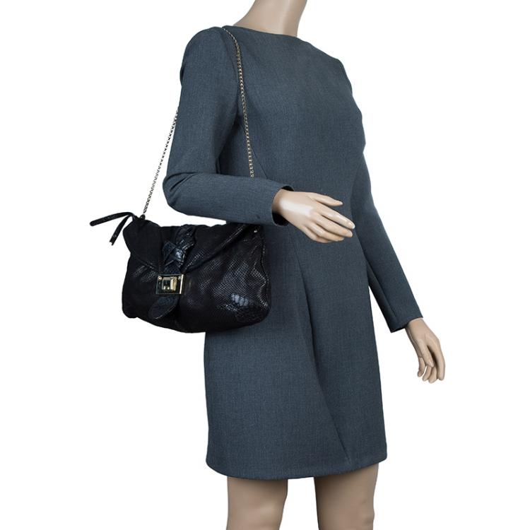 مملوكة مسبقًا Jimmy Choo Black Snake Embossed Shoulder Bag