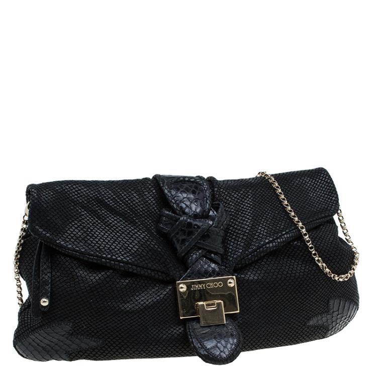 مملوكة مسبقًا Jimmy Choo Black Snake Embossed Shoulder Bag