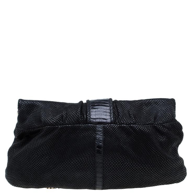 مملوكة مسبقًا Jimmy Choo Black Snake Embossed Shoulder Bag