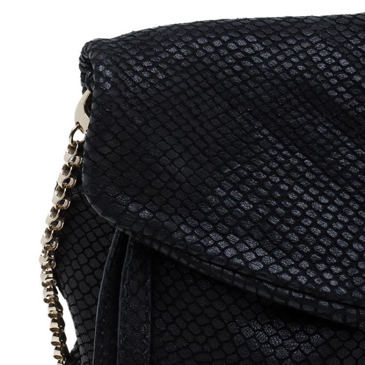 مملوكة مسبقًا Jimmy Choo Black Snake Embossed Shoulder Bag