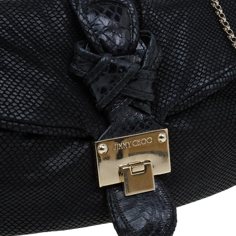 مملوكة مسبقًا Jimmy Choo Black Snake Embossed Shoulder Bag