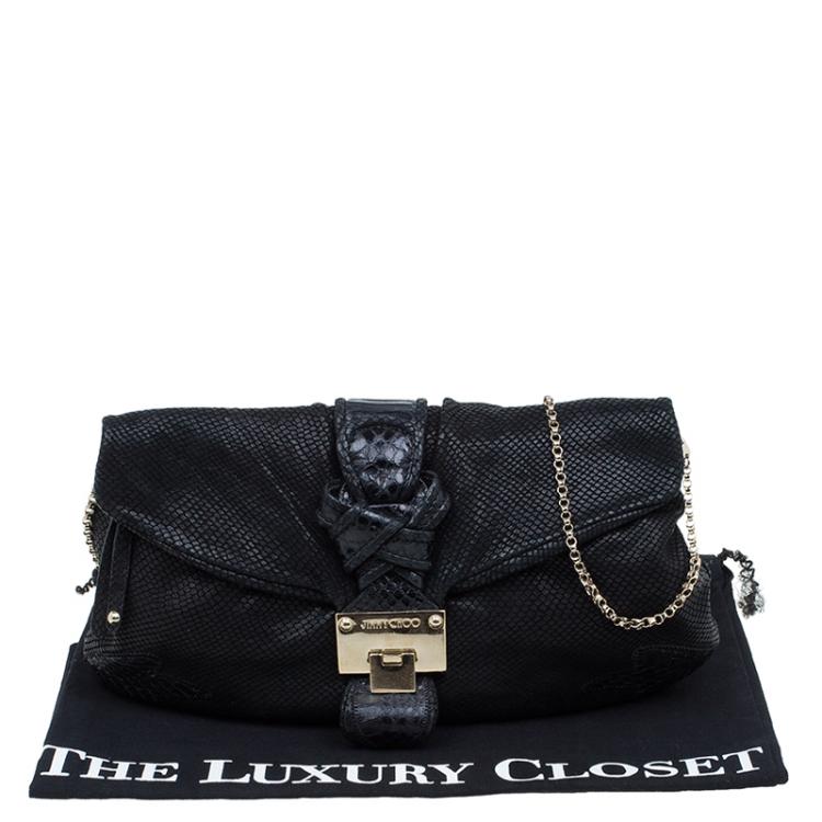 مملوكة مسبقًا Jimmy Choo Black Snake Embossed Shoulder Bag