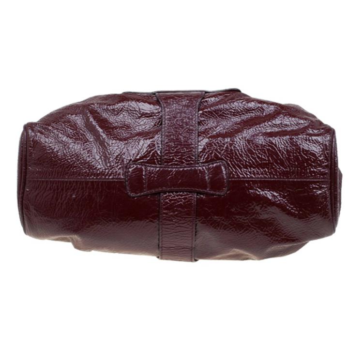 Pre Owned Jimmy Choo Burgundy Crinkled Patent Leather Small Riki Tote
