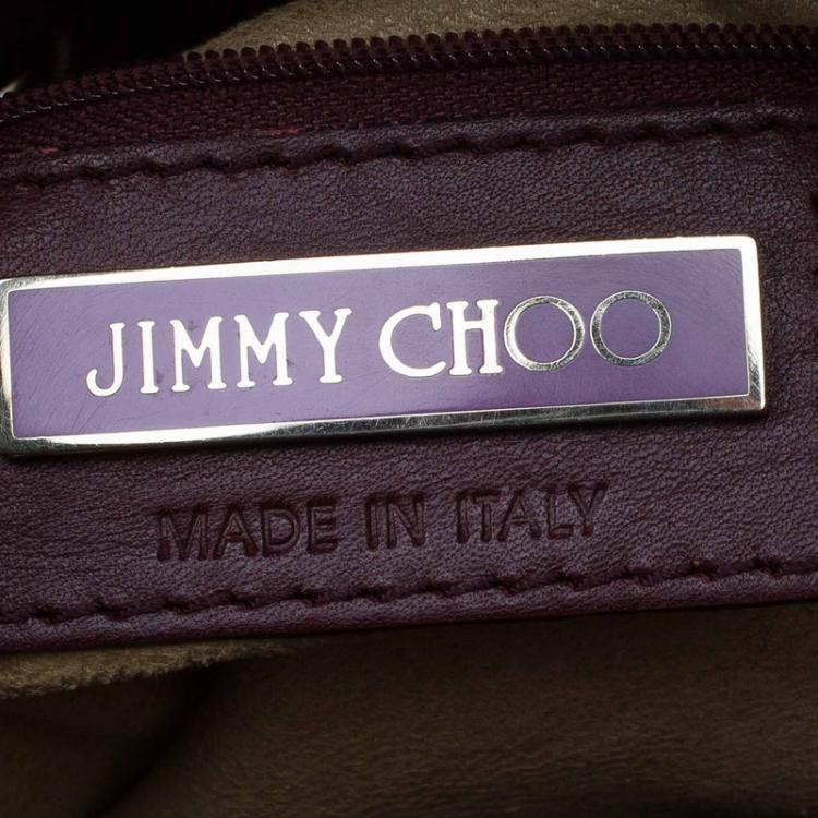 Pre Owned Jimmy Choo Burgundy Crinkled Patent Leather Small Riki Tote