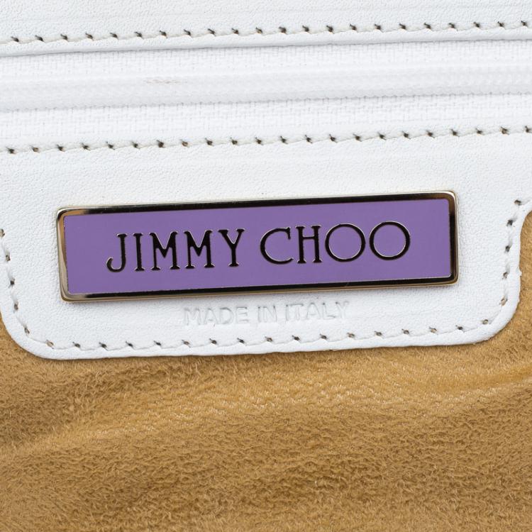 Pre Owned Jimmy Choo White Leather and Suede Large Mave Foldover Clutch