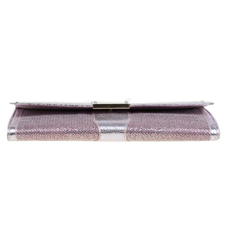 مملوكة مسبقًا Jimmy Choo Metallic Silver/Pink Leather and Glitter Ubai Clutch