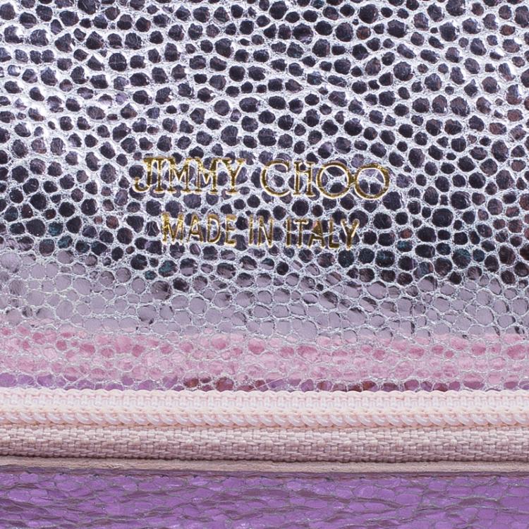 مملوكة مسبقًا Jimmy Choo Metallic Silver/Pink Leather and Glitter Ubai Clutch